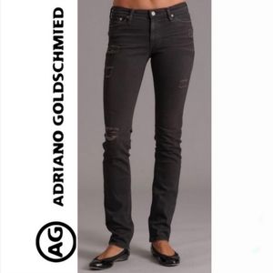 🍀AG Adriano Goldschmied Premier Skinny Straight Jeans in Grey/Black